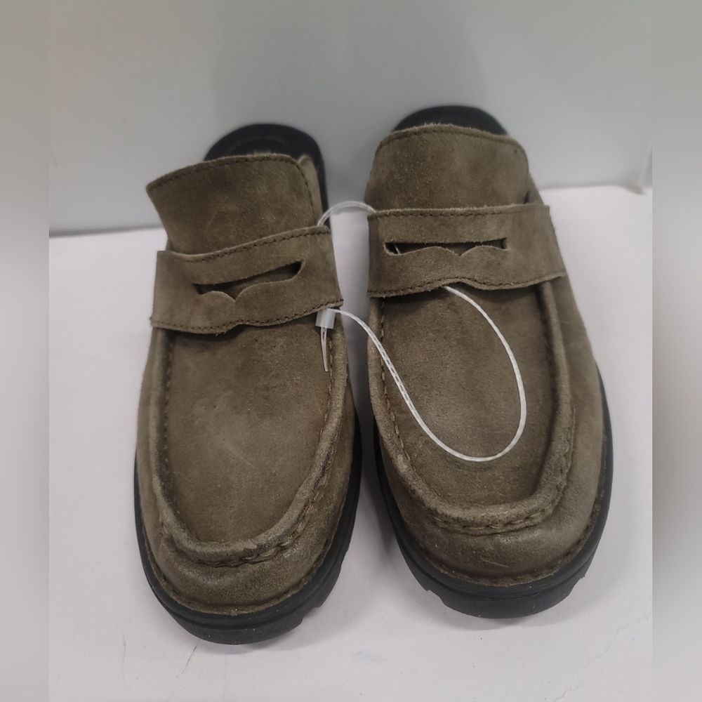 Born Gala Green Distressed Suede Platform Penny Mules